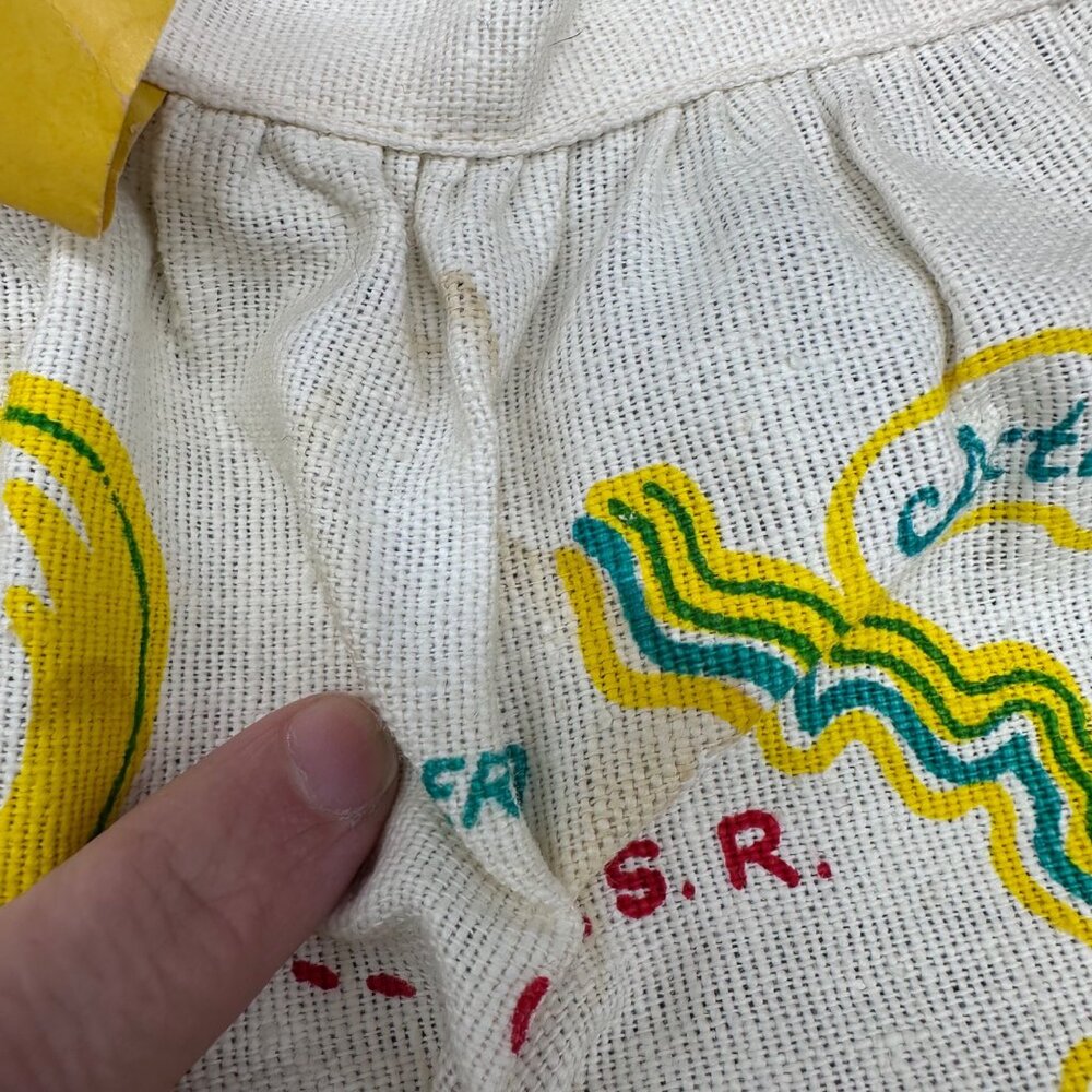 Vintage Alaska Souvenir Apron Map Cactus Cloth Mid Century Kitsch Yellow Red - Picture 6 of 9